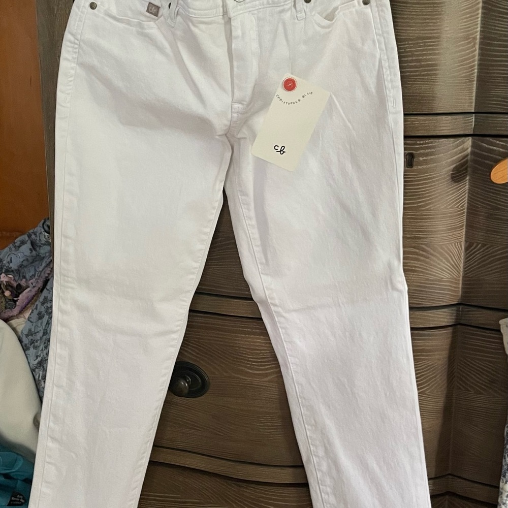 Christopher Blue mid-rise cropped white jeans. Size 8. #NWT